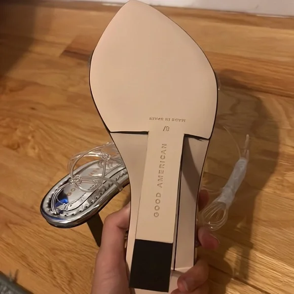 NIB Good American Silver Wedge Heels size 8.5